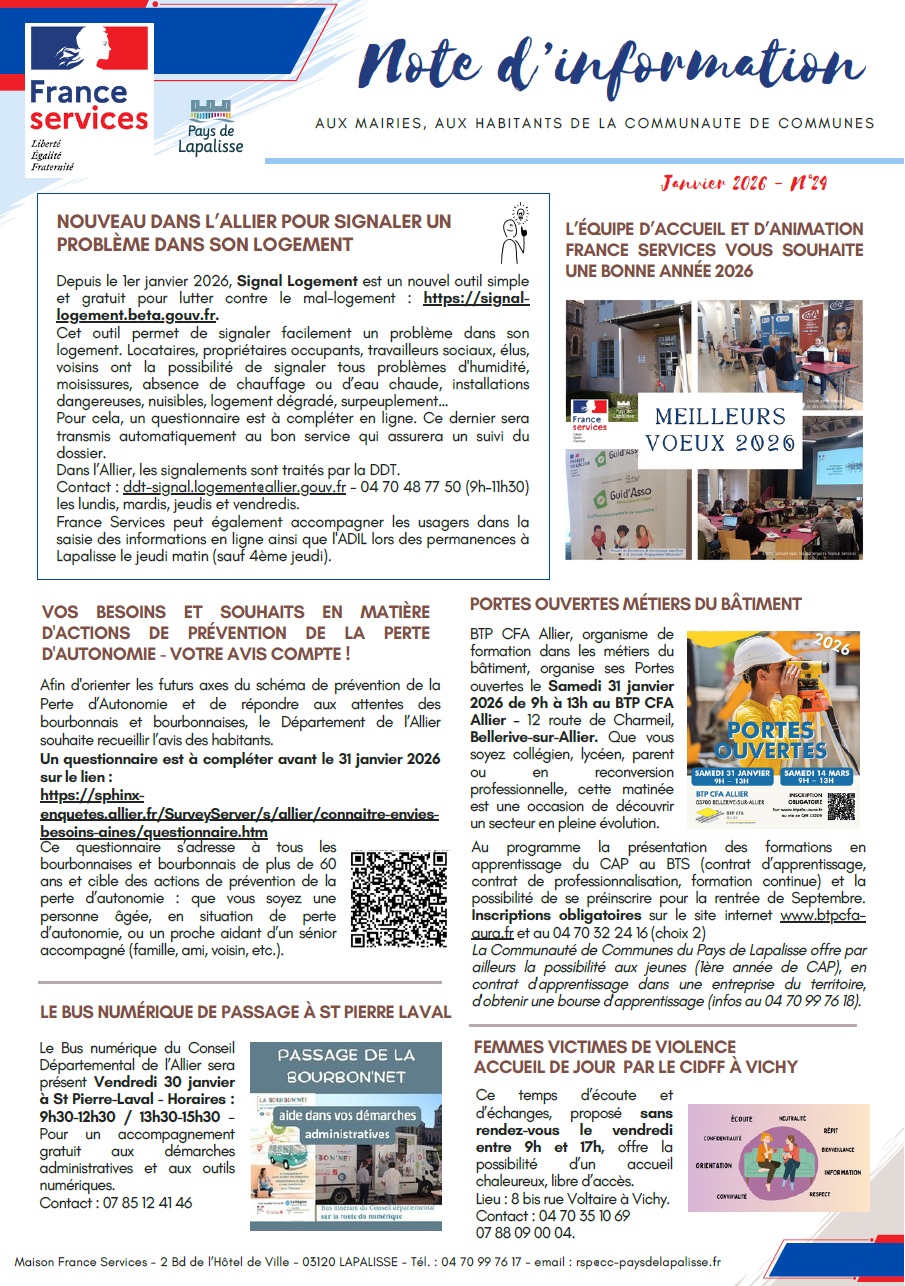 Lettre d'informations 2026 - N°24 Maison France Services Pays de Lapalisse 